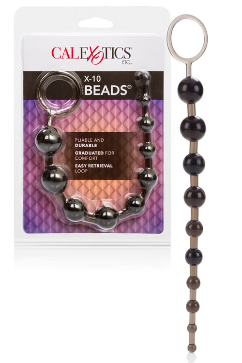11" Black Pliable Cord Anal Beads