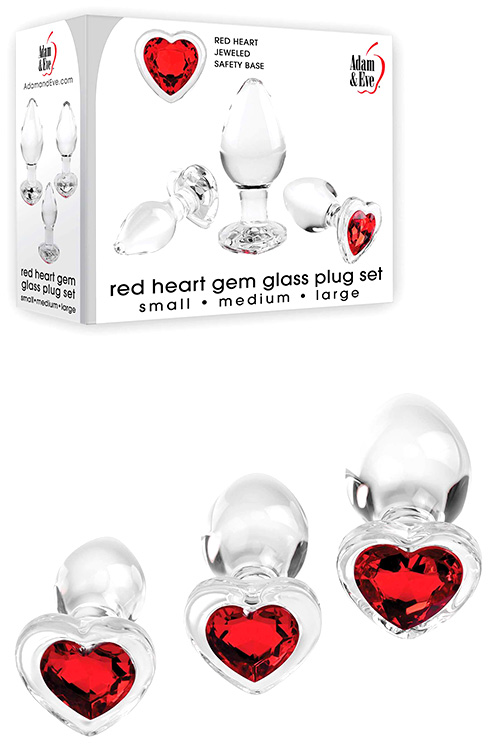 Red Heart Glass Butt Plug Anal Training Kit