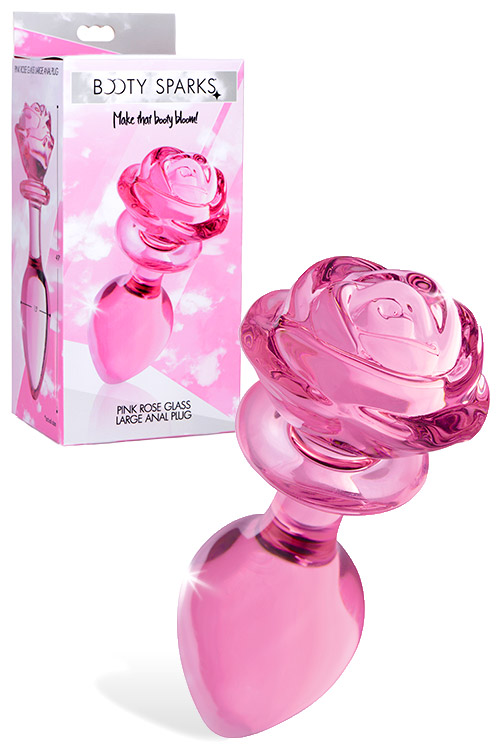 Pink Rose 3.8" Glass Butt Plug | Large