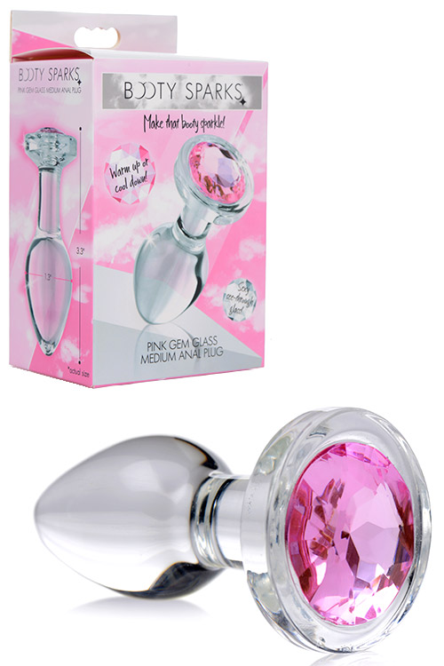 3.3" Glass Butt Plug with Pink Gem Base | Medium