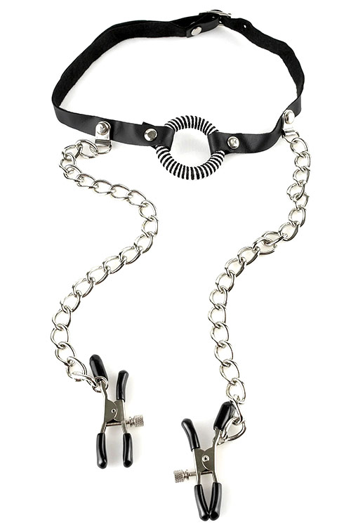 O Ring Gag with Nipple Clamps