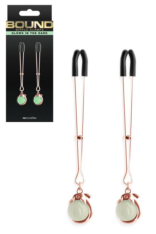 Bound Glow In The Dark Rose Gold Nipple Clamps