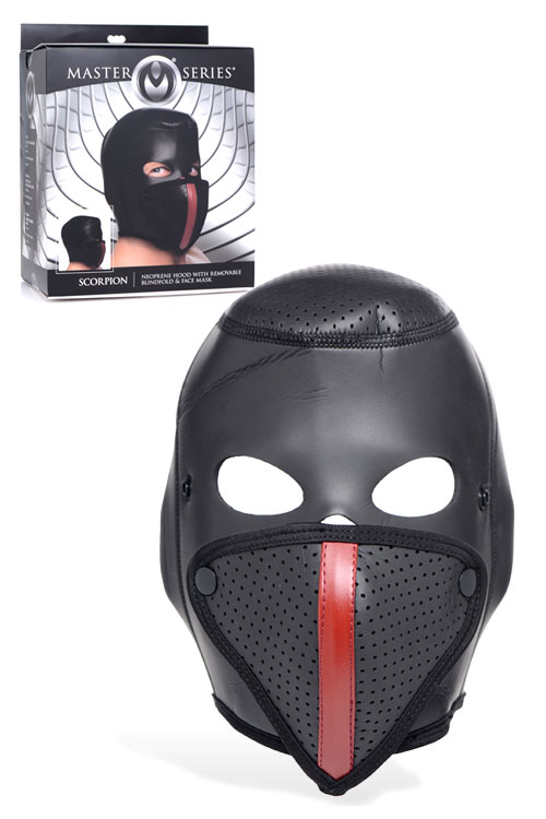 Scorpion Neoprene Bondage Hood with Removable Blindfold & Face Mask