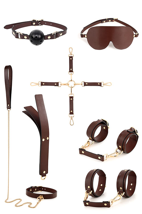Mahogany Desires 10pce Leather Bondage Set With Travel Case