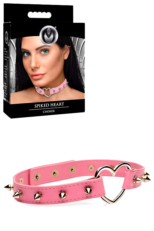Spiked Heart Adjustable Pink Choker