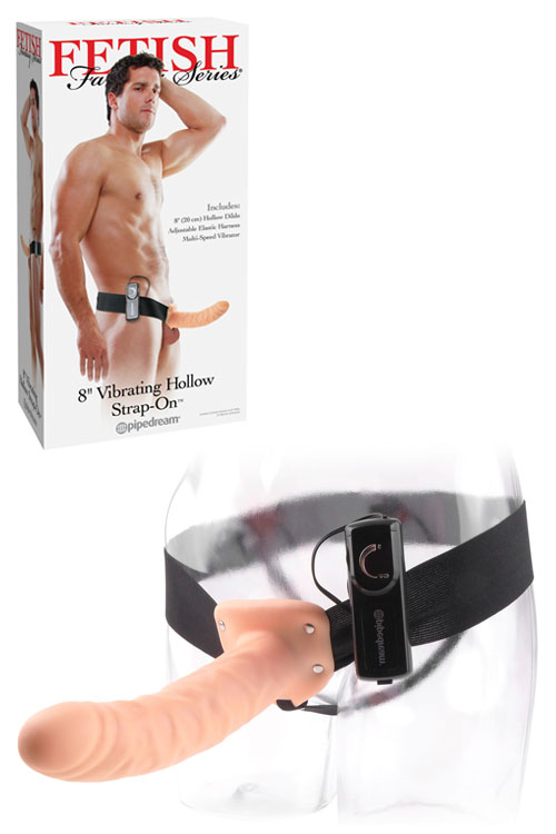 8" Vibrating Hollow Strap On