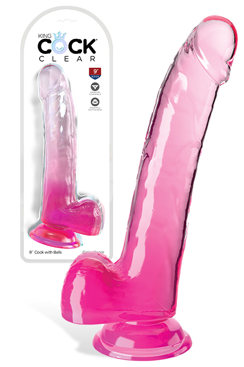 King Cock Clear 9" Realistic Dildo with Balls & Suction Cup Base