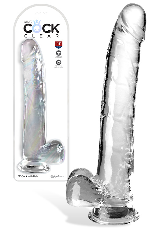 King Cock Clear 11" Realistic Dildo with Balls & Suction Cup Base