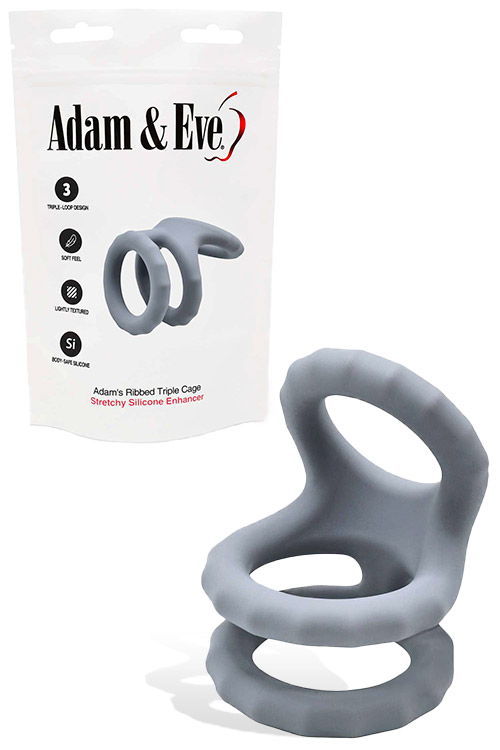 Adam's 2.7" Triple Ring Ridged Silicone Cock And Ball Cage