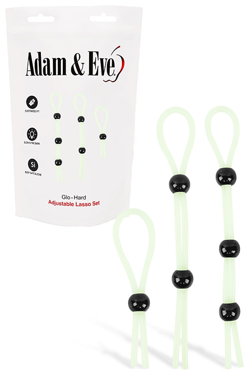 Glow In The Dark Adjustable Lasso Cock Ring 3 Piece Set