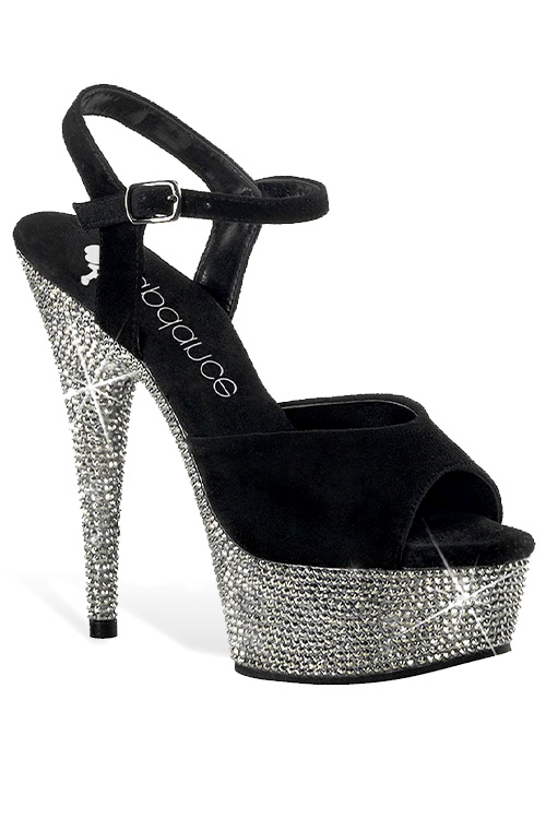 Rhinestone Suede Platform Sandal with Ankle Strap