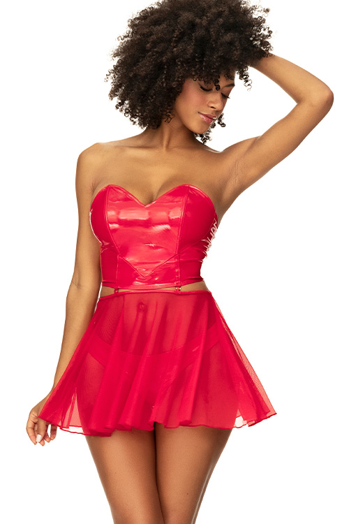 Trix Wet Look 2 In 1 Bustier & Babydoll Set