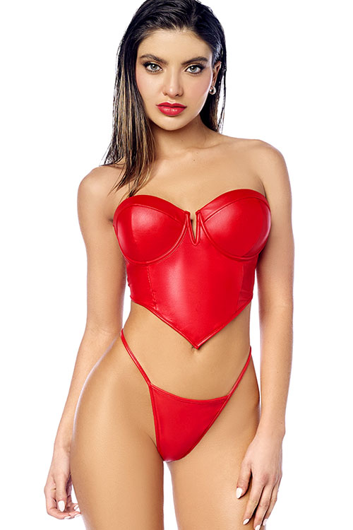 Trix Wet Look 2 Piece Bustier & Thong Set