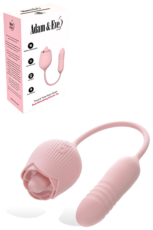 Thrust and Tickle Rose 14.1" Flickering Clitoral Tickler and Thrusting Bullet
