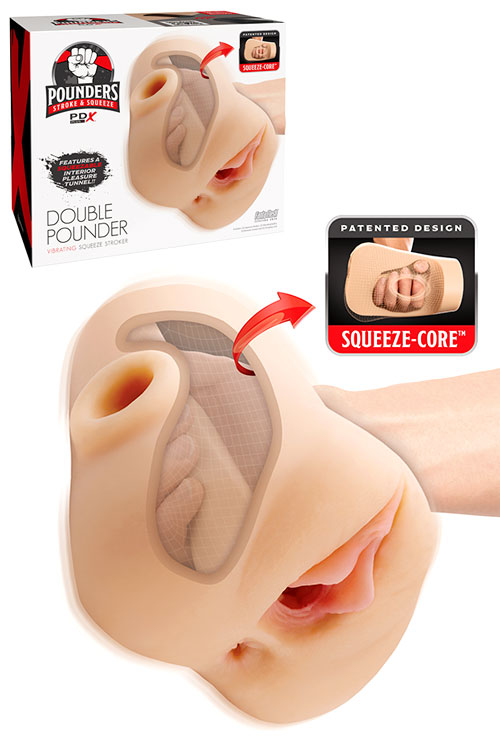 Double Pounder 8.1" Vibrating Squeezable Masturbator With Remote Control