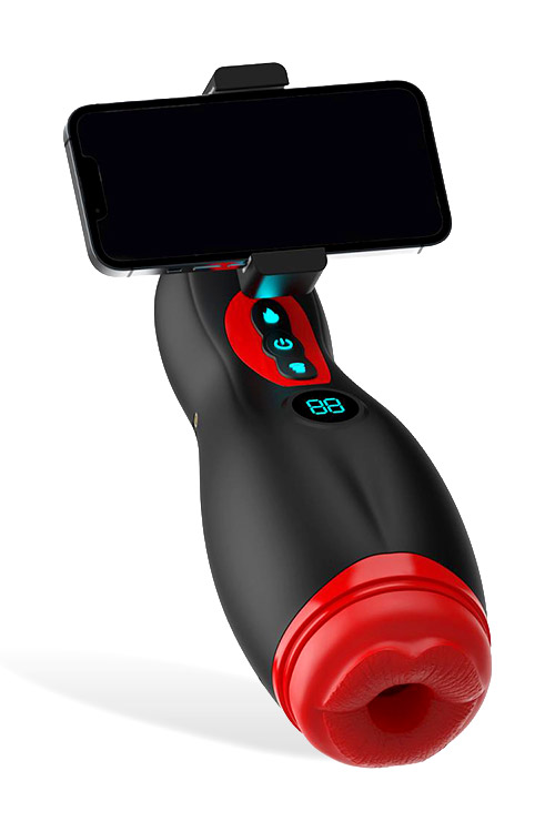 6.3" Heated Masturbator With Suction, Vibration & Phone Mount